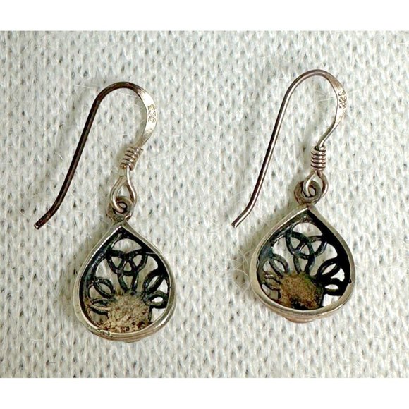 Sterling Silver Celtic Swirl Style Turquoise Dangle Earrings - 1" - Picture 4 of 4